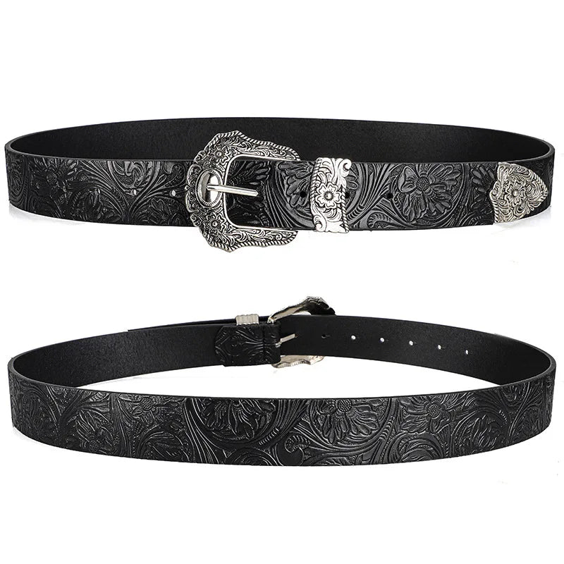 Unisex Retro Rhinestone Buckle PU Belt Boho Punk Hip Hop Fashion Belt - Buckle Detail - QHA UK