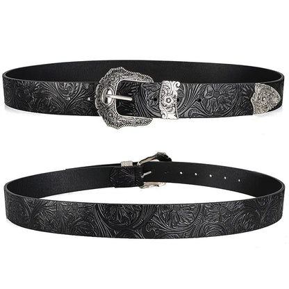 Unisex Retro Rhinestone Buckle PU Belt Boho Punk Hip Hop Fashion Belt - Buckle Detail - QHA UK