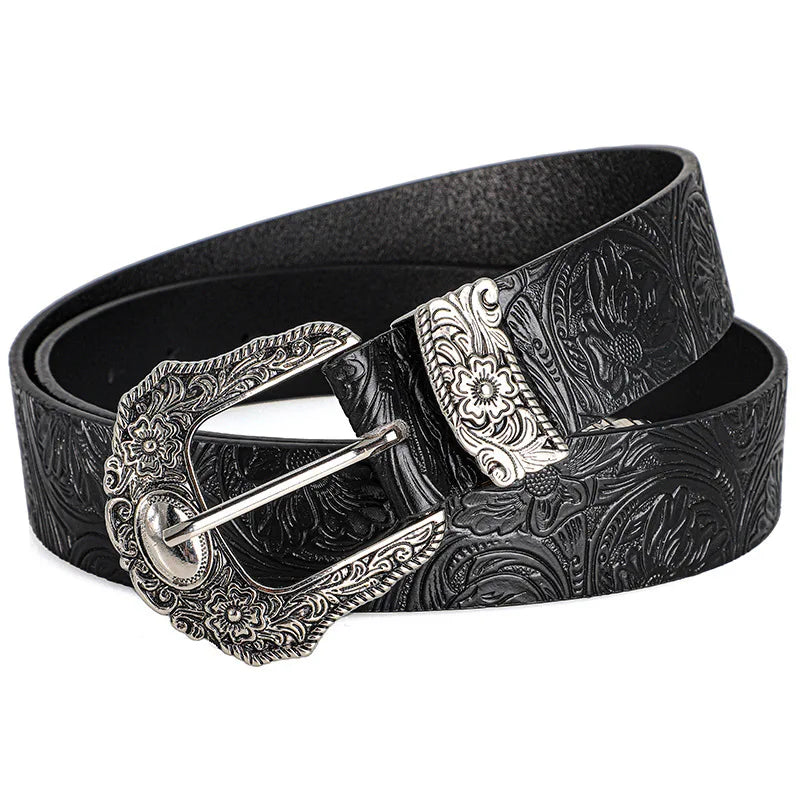 Unisex Retro Rhinestone Buckle PU Belt Boho Punk Hip Hop Fashion Belt - Buckle Detail - QHA UK