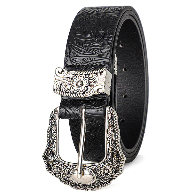 Unisex Retro Rhinestone Buckle PU Belt Boho Punk Hip Hop Fashion Belt - Buckle Detail - QHA UK