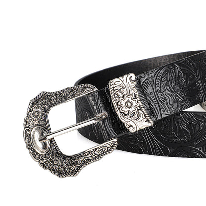 Unisex Retro Rhinestone Buckle PU Belt Boho Punk Hip Hop Fashion Belt - Buckle Detail - QHA UK