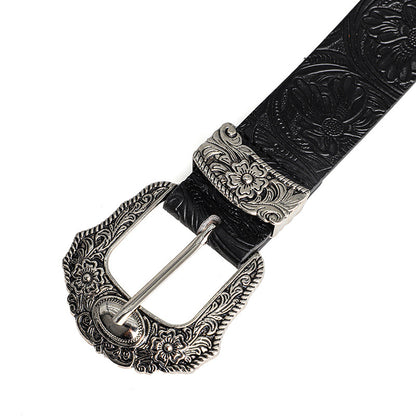 Unisex Retro Rhinestone Buckle PU Belt Boho Punk Hip Hop Fashion Belt - Buckle Detail - QHA UK