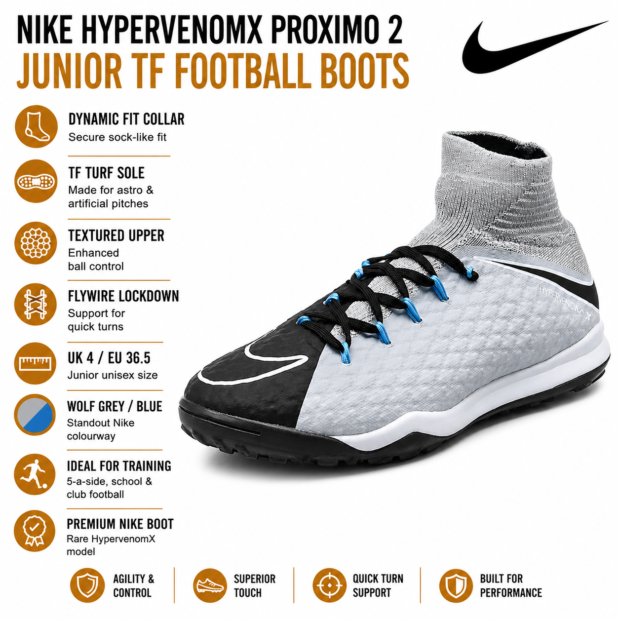 Nike Unisex Jr HypervenomX Proximo 2 DF TF Kids Football Boots UK 4 EU - QHA UK