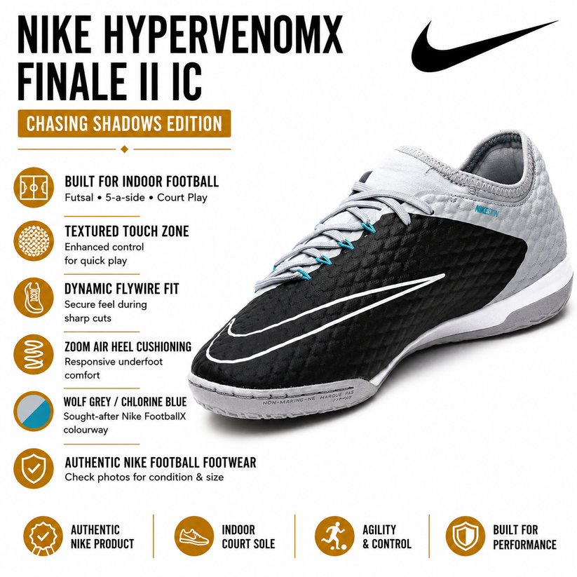 Nike Mens HypervenomX Finale II IC Indoor Football Boots Grey Blue 852 - QHA UK