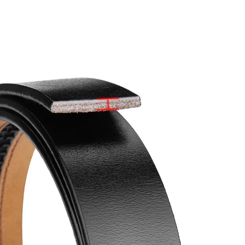 Mens Genuine Leather Belt Strap 3.5cm No Buckle Ratchet Replacement Bl - Buckle Detail - QHA UK