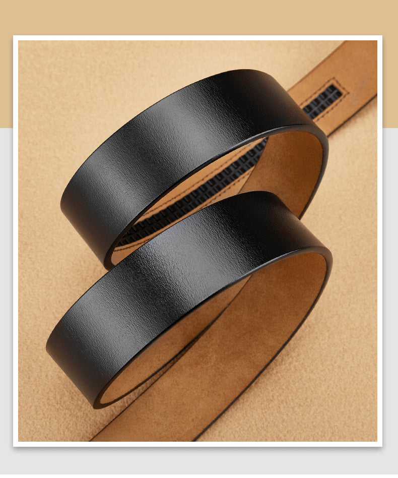Mens Genuine Leather Belt Strap 3.5cm No Buckle Ratchet Replacement Bl - Buckle Detail - QHA UK