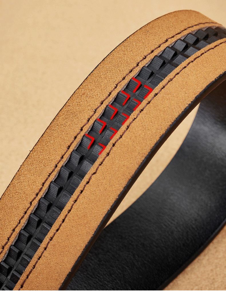Mens Genuine Leather Belt Strap 3.5cm No Buckle Ratchet Replacement Bl - Buckle Detail - QHA UK