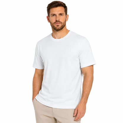 Ochnik Mens Stretch Cotton T-Shirt Crew Neck Logo Tee Regular Fit S-4X - Collar Detail - QHA UK