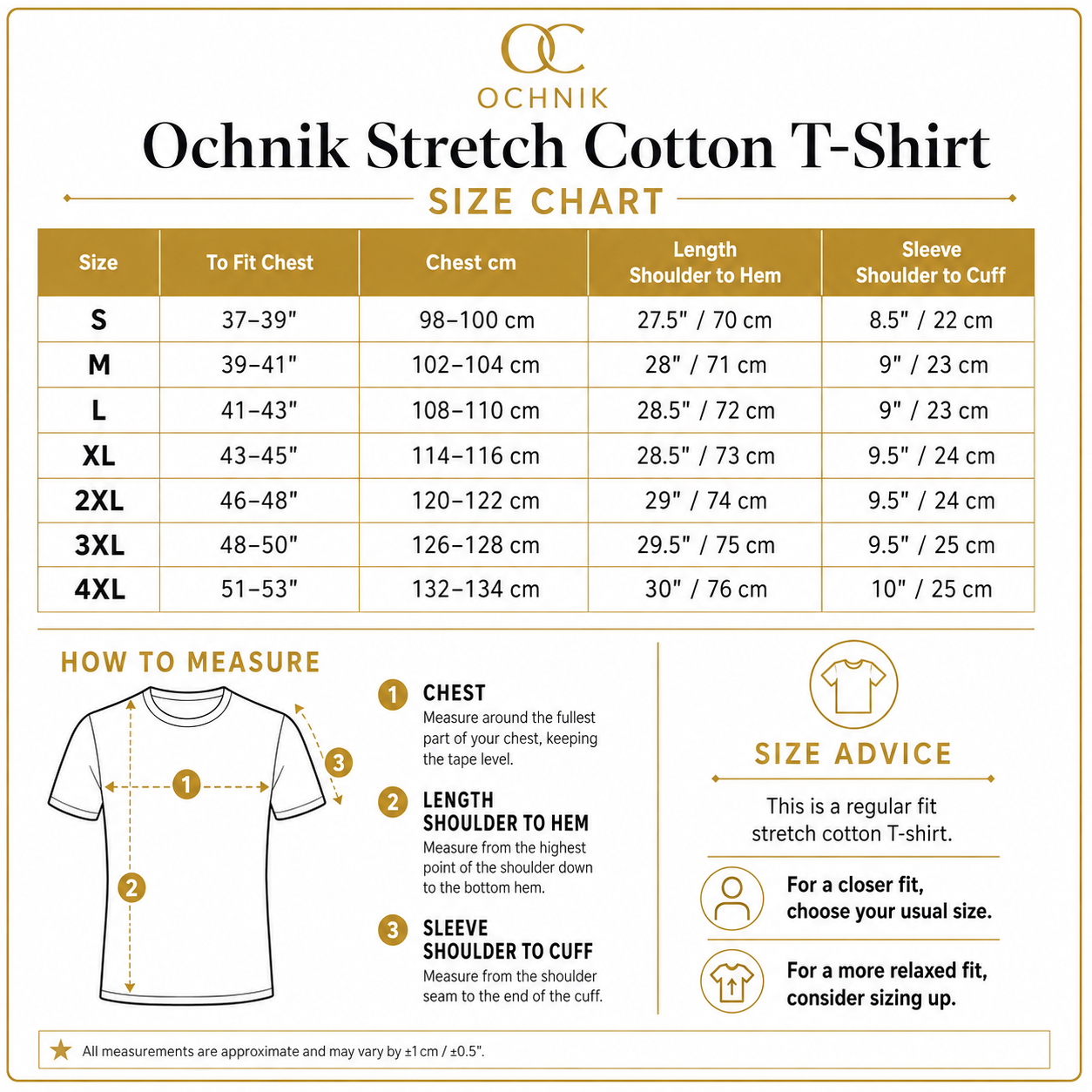 Ochnik Mens Stretch Cotton T-Shirt Crew Neck Logo Tee Regular Fit S-4X - Collar Detail - QHA UK