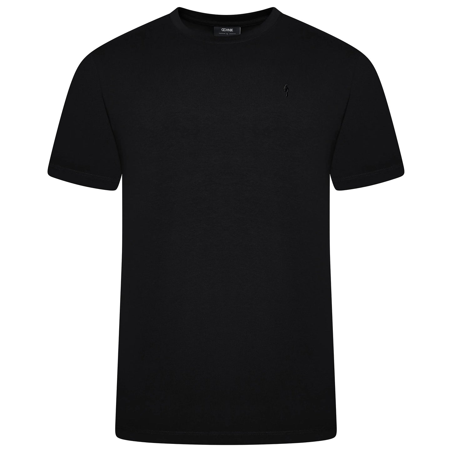 Ochnik Mens Stretch Cotton T-Shirt Crew Neck Logo Tee Regular Fit S-4X - Collar Detail - QHA UK