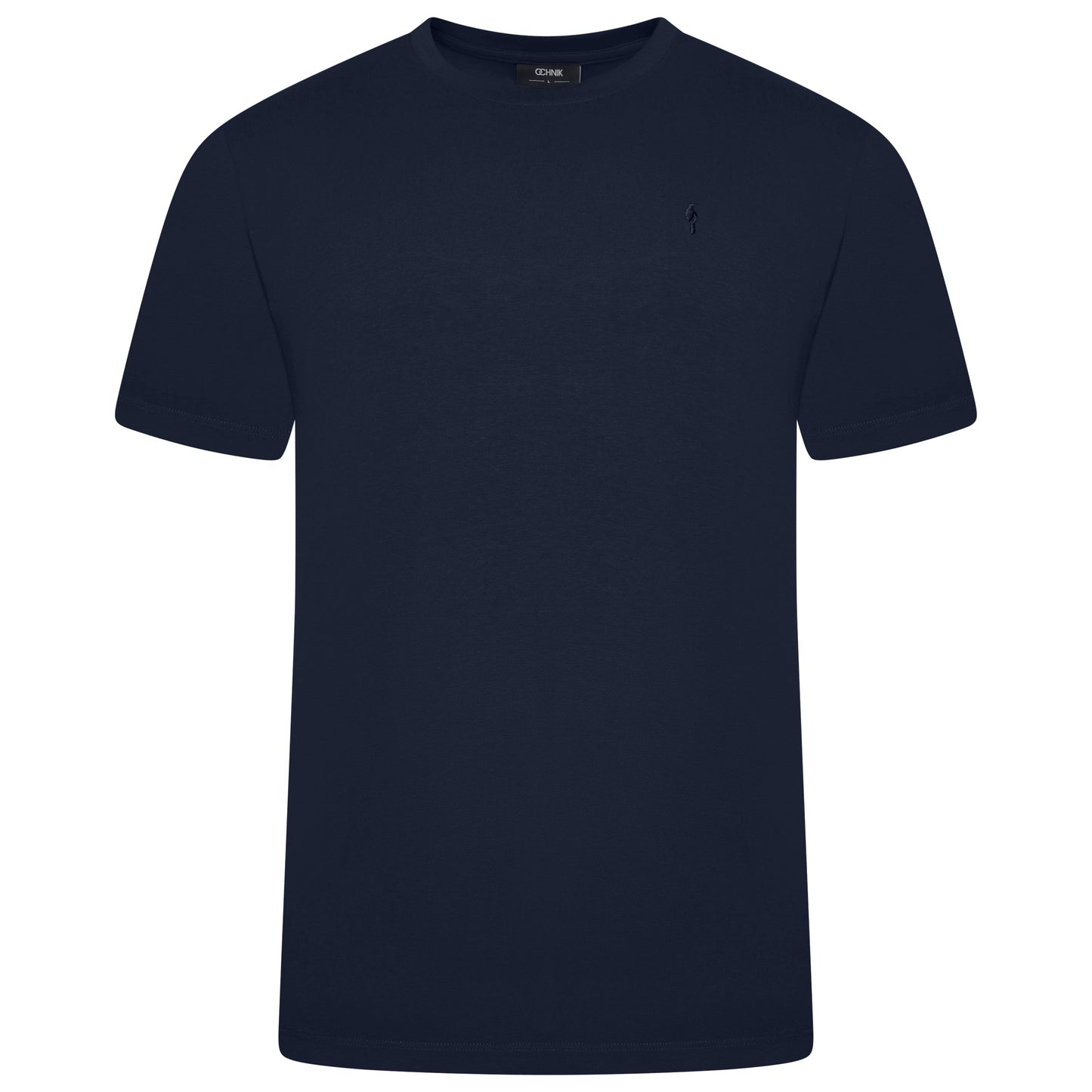 Ochnik Mens Stretch Cotton T-Shirt Crew Neck Logo Tee Regular Fit S-4X - Collar Detail - QHA UK