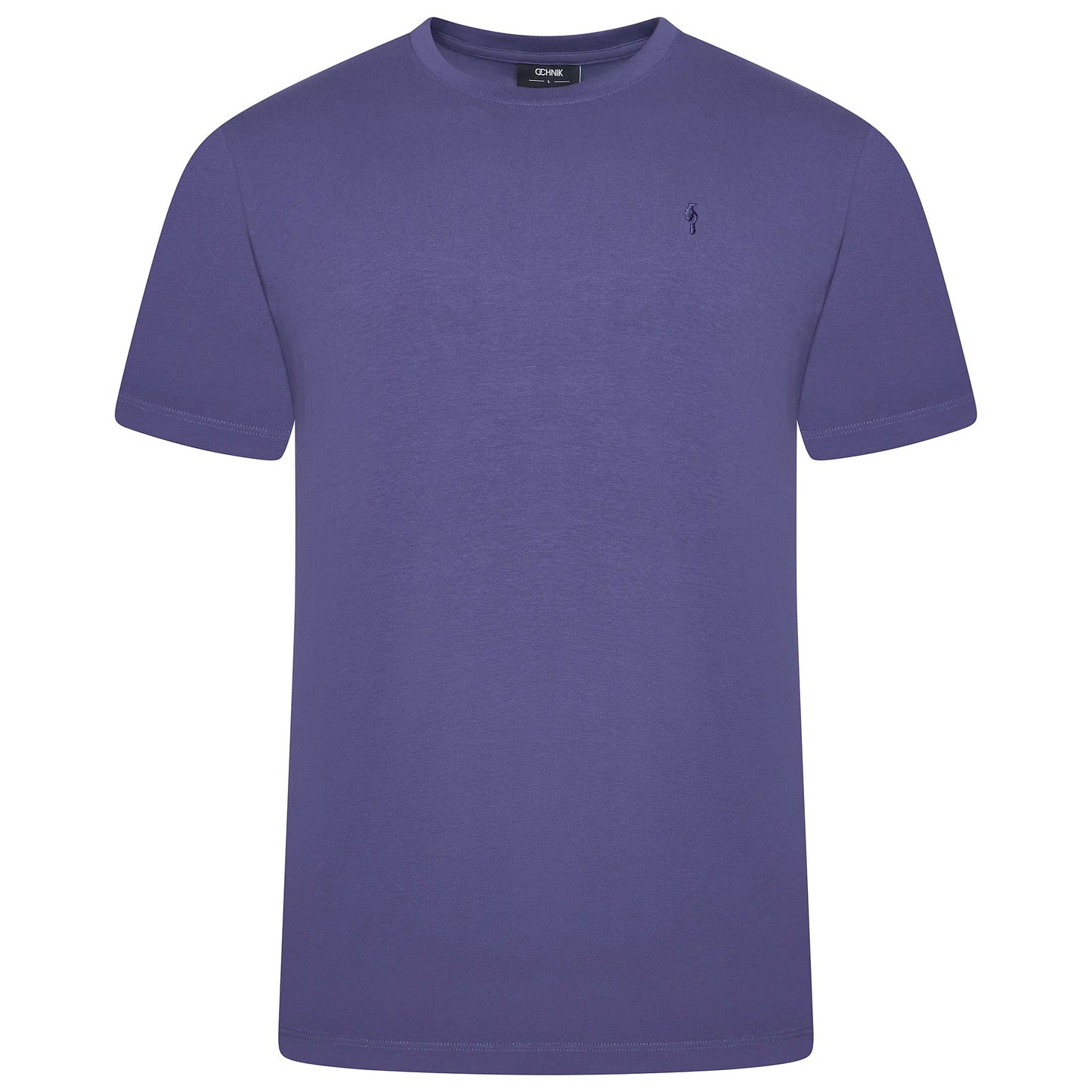 Ochnik Mens Stretch Cotton T-Shirt Crew Neck Logo Tee Regular Fit S-4X - Collar Detail - QHA UK