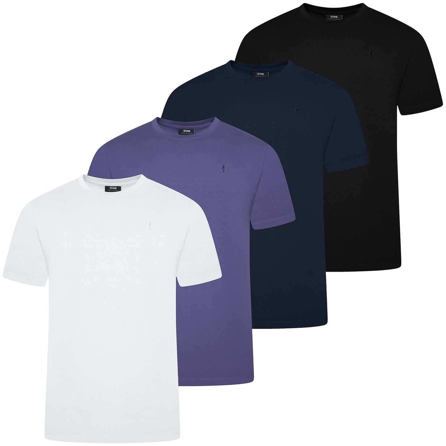 Ochnik Mens Stretch Cotton T-Shirt Crew Neck Logo Tee Regular Fit S-4X - Collar Detail - QHA UK