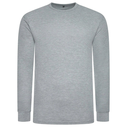 ONE Mens Waffle Knit Long Sleeve T-Shirt Cotton Crew Neck Casual Top | - Collar Detail - QHA UK