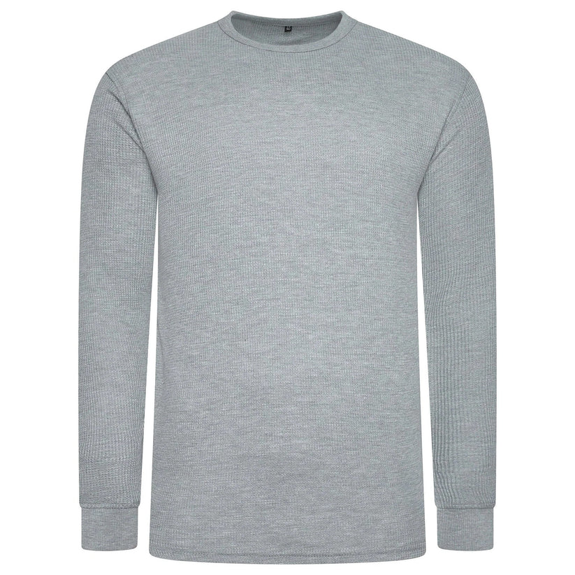 ONE Mens Waffle Knit Long Sleeve T-Shirt Cotton Crew Neck Casual Top | - Collar Detail - QHA UK