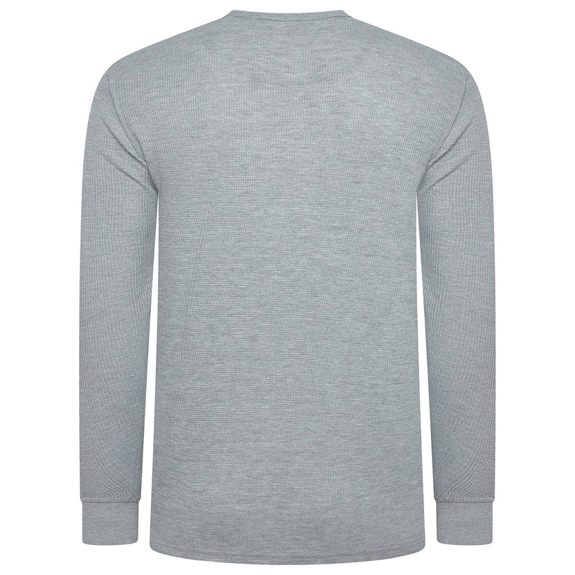 ONE Mens Waffle Knit Long Sleeve T-Shirt Cotton Crew Neck Casual Top | - Collar Detail - QHA UK