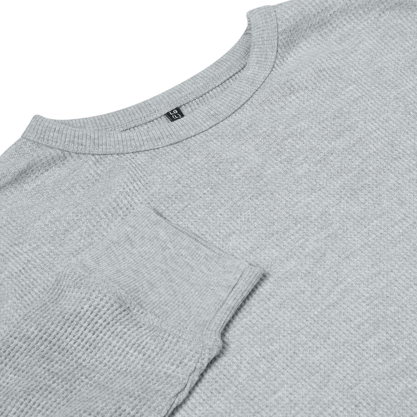 ONE Mens Waffle Knit Long Sleeve T-Shirt Cotton Crew Neck Casual Top | - Collar Detail - QHA UK
