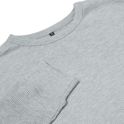 ONE Mens Waffle Knit Long Sleeve T-Shirt Cotton Crew Neck Casual Top | - Collar Detail - QHA UK