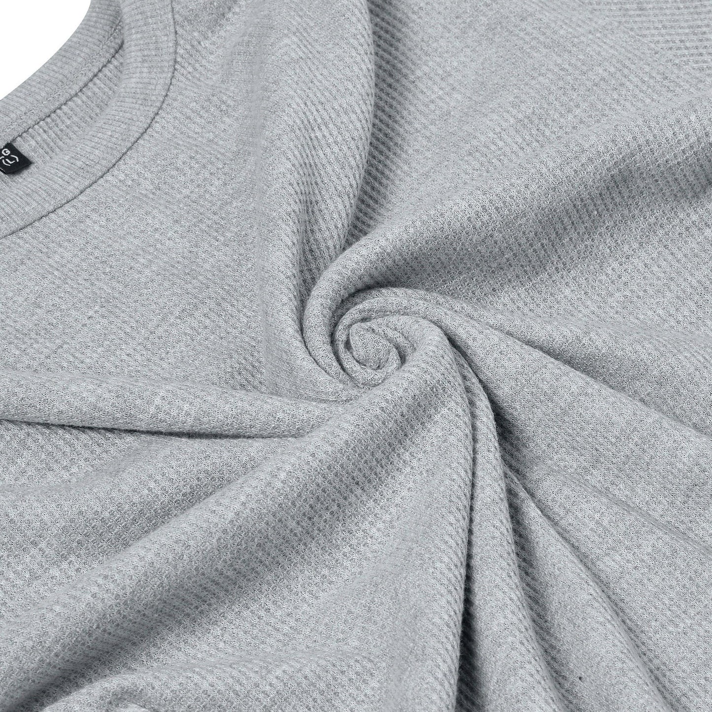 ONE Mens Waffle Knit Long Sleeve T-Shirt Cotton Crew Neck Casual Top | - Collar Detail - QHA UK