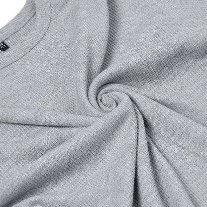 ONE Mens Waffle Knit Long Sleeve T-Shirt Cotton Crew Neck Casual Top | - Collar Detail - QHA UK