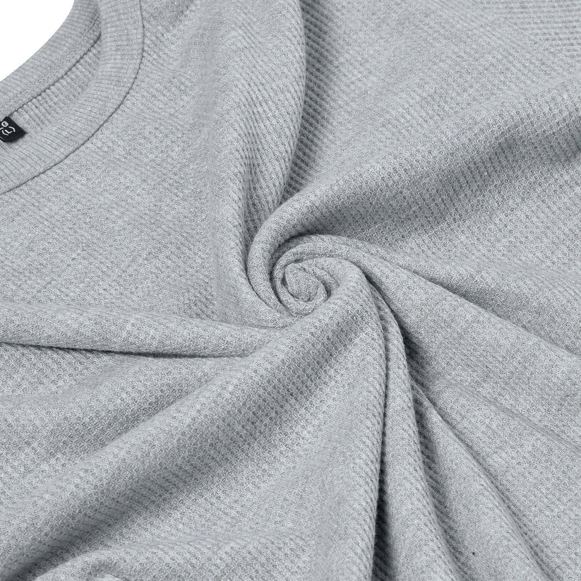 ONE Mens Waffle Knit Long Sleeve T-Shirt Cotton Crew Neck Casual Top | - Collar Detail - QHA UK