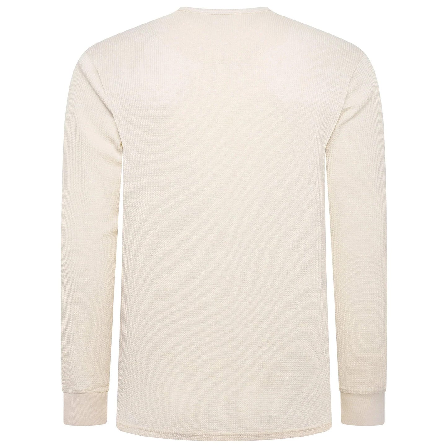 ONE Mens Waffle Knit Long Sleeve T-Shirt Cotton Crew Neck Casual Top | - Collar Detail - QHA UK