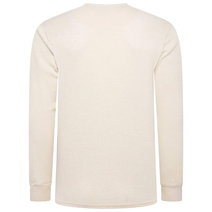 ONE Mens Waffle Knit Long Sleeve T-Shirt Cotton Crew Neck Casual Top | - Collar Detail - QHA UK