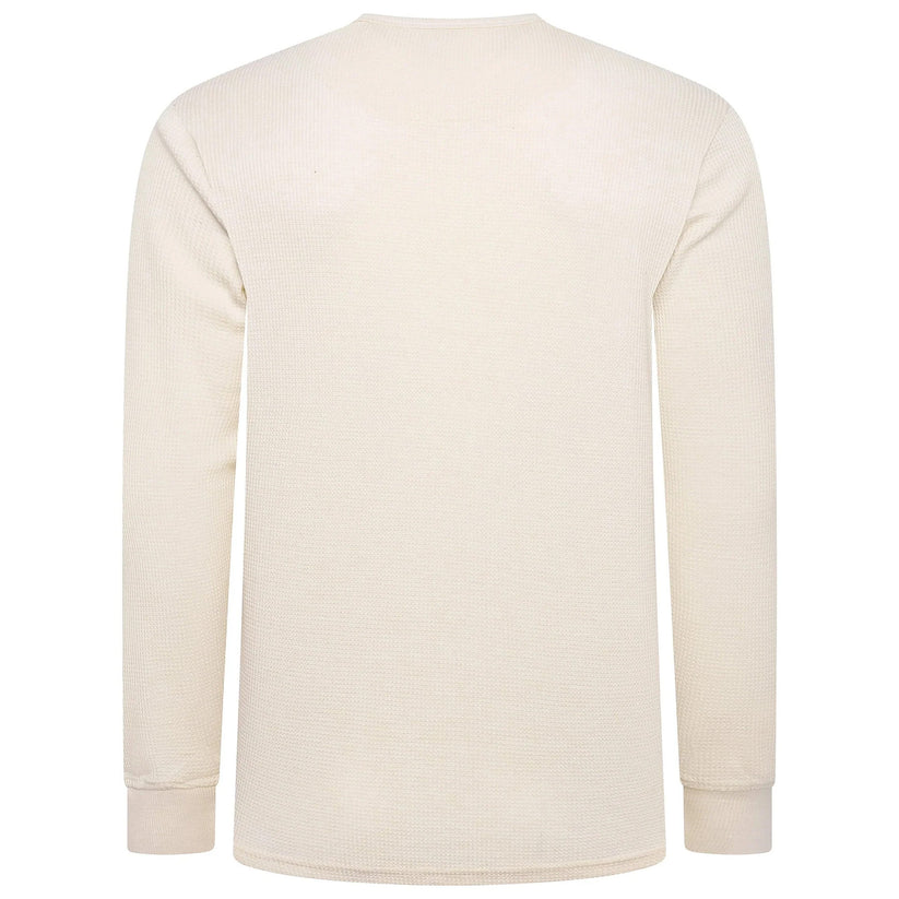ONE Mens Waffle Knit Long Sleeve T-Shirt Cotton Crew Neck Casual Top | - Collar Detail - QHA UK