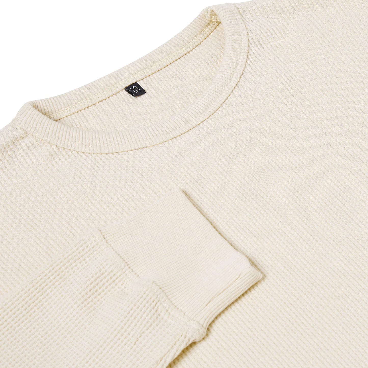 ONE Mens Waffle Knit Long Sleeve T-Shirt Cotton Crew Neck Casual Top | - Collar Detail - QHA UK