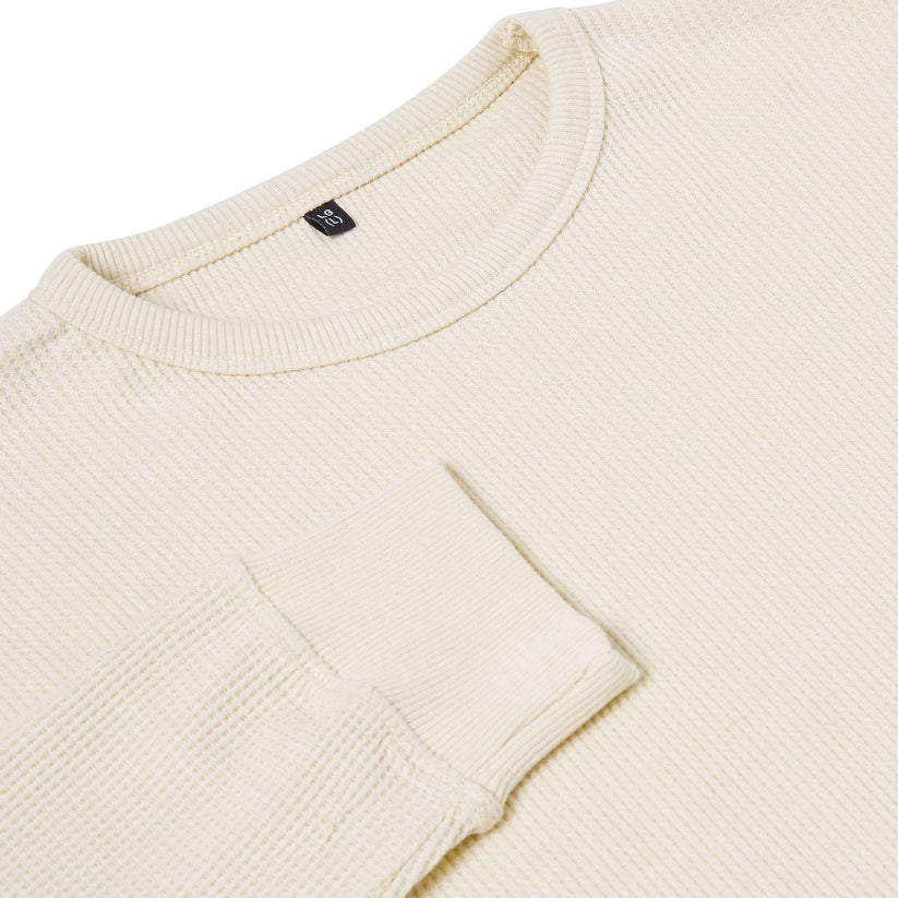 ONE Mens Waffle Knit Long Sleeve T-Shirt Cotton Crew Neck Casual Top | - Collar Detail - QHA UK