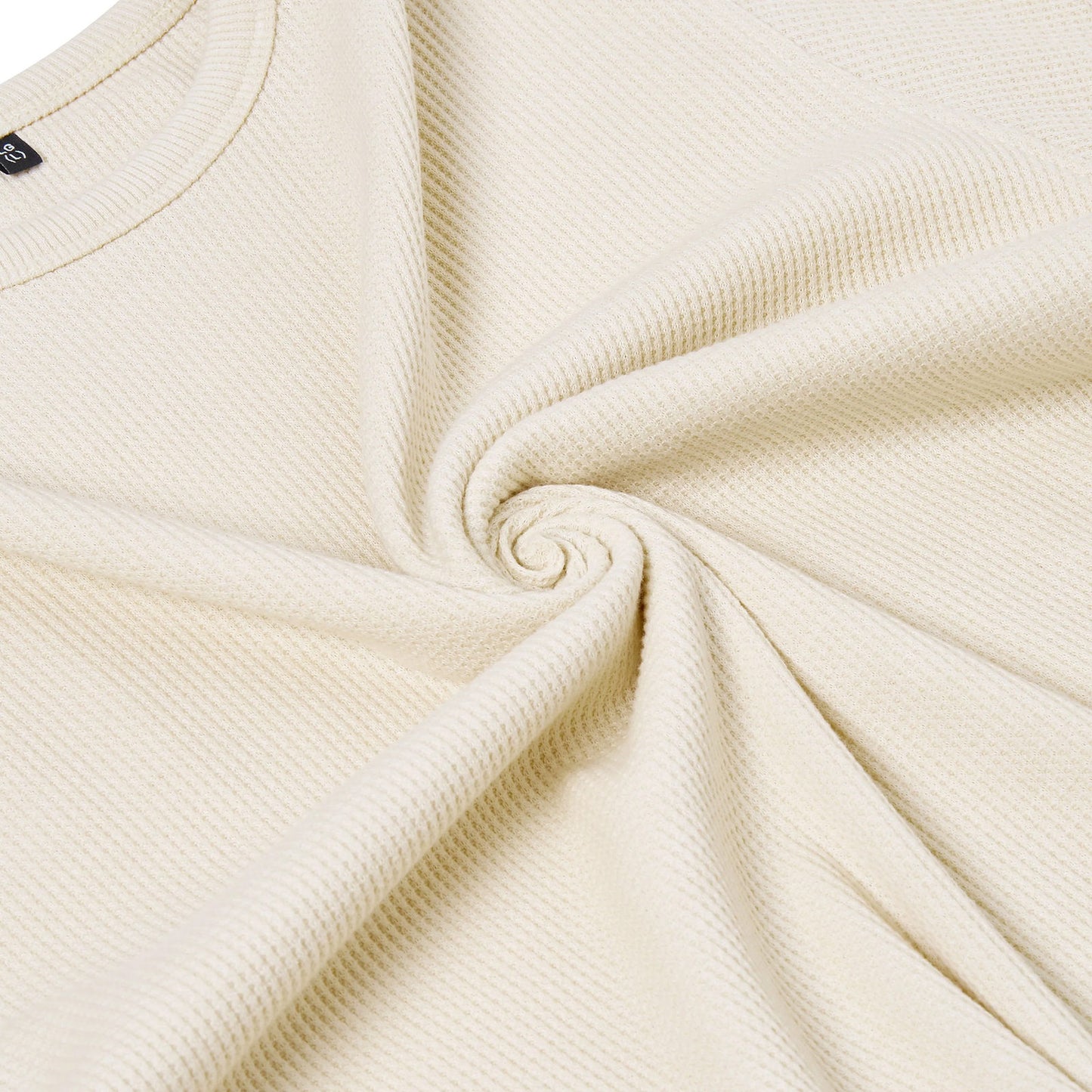 ONE Mens Waffle Knit Long Sleeve T-Shirt Cotton Crew Neck Casual Top | - Collar Detail - QHA UK