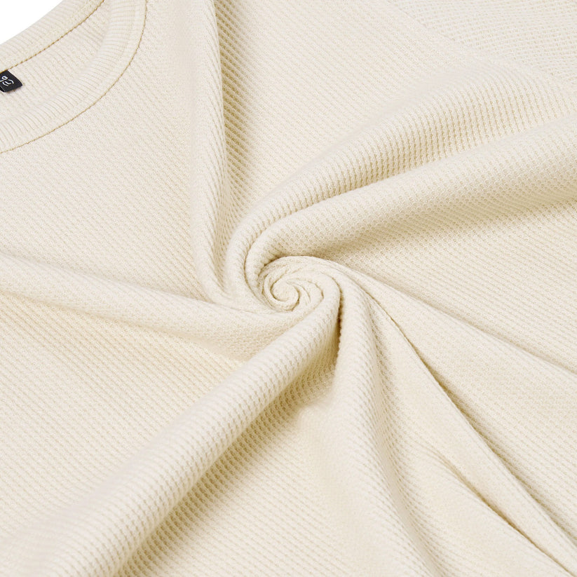 ONE Mens Waffle Knit Long Sleeve T-Shirt Cotton Crew Neck Casual Top | - Collar Detail - QHA UK