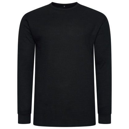 ONE Mens Waffle Knit Long Sleeve T-Shirt Cotton Crew Neck Casual Top | - Collar Detail - QHA UK