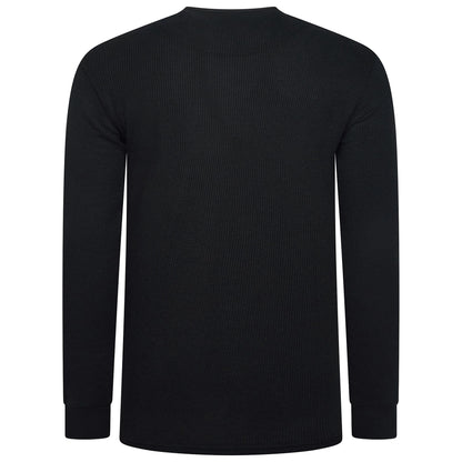 ONE Mens Waffle Knit Long Sleeve T-Shirt Cotton Crew Neck Casual Top | - Collar Detail - QHA UK