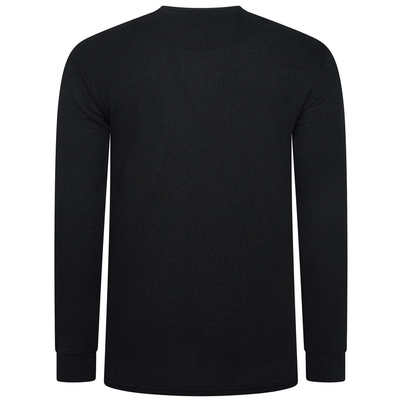 ONE Mens Waffle Knit Long Sleeve T-Shirt Cotton Crew Neck Casual Top | - Collar Detail - QHA UK
