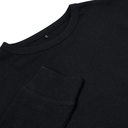 ONE Mens Waffle Knit Long Sleeve T-Shirt Cotton Crew Neck Casual Top | - Collar Detail - QHA UK