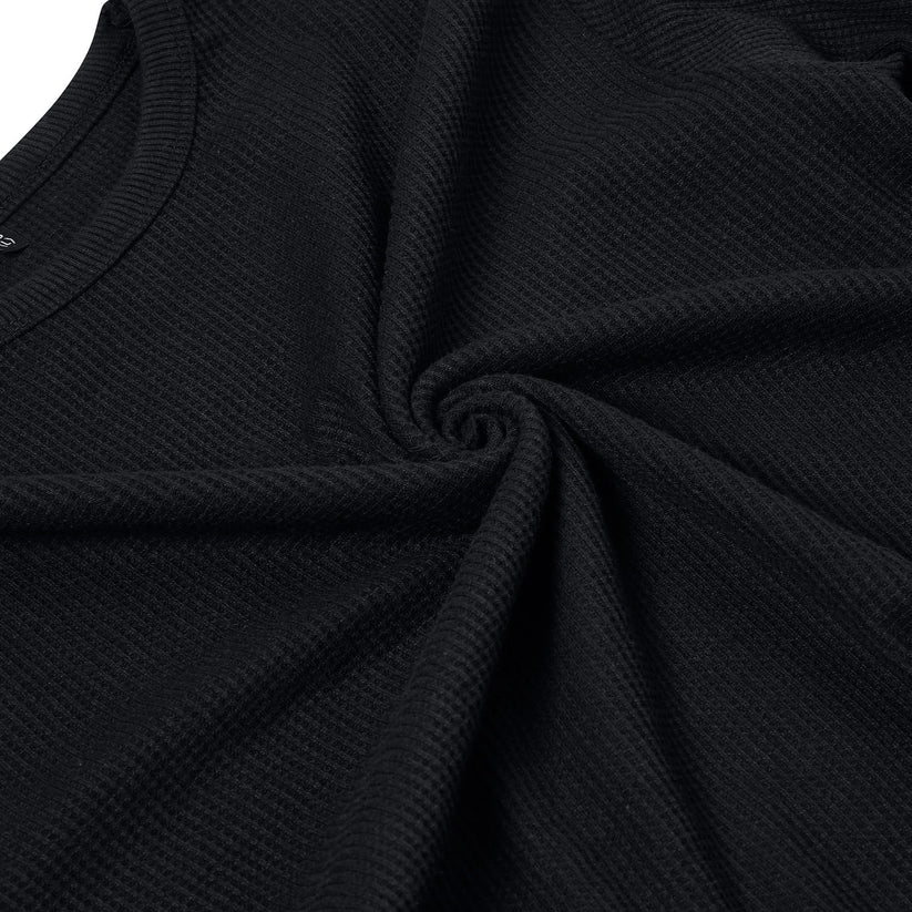 ONE Mens Waffle Knit Long Sleeve T-Shirt Cotton Crew Neck Casual Top | - Collar Detail - QHA UK