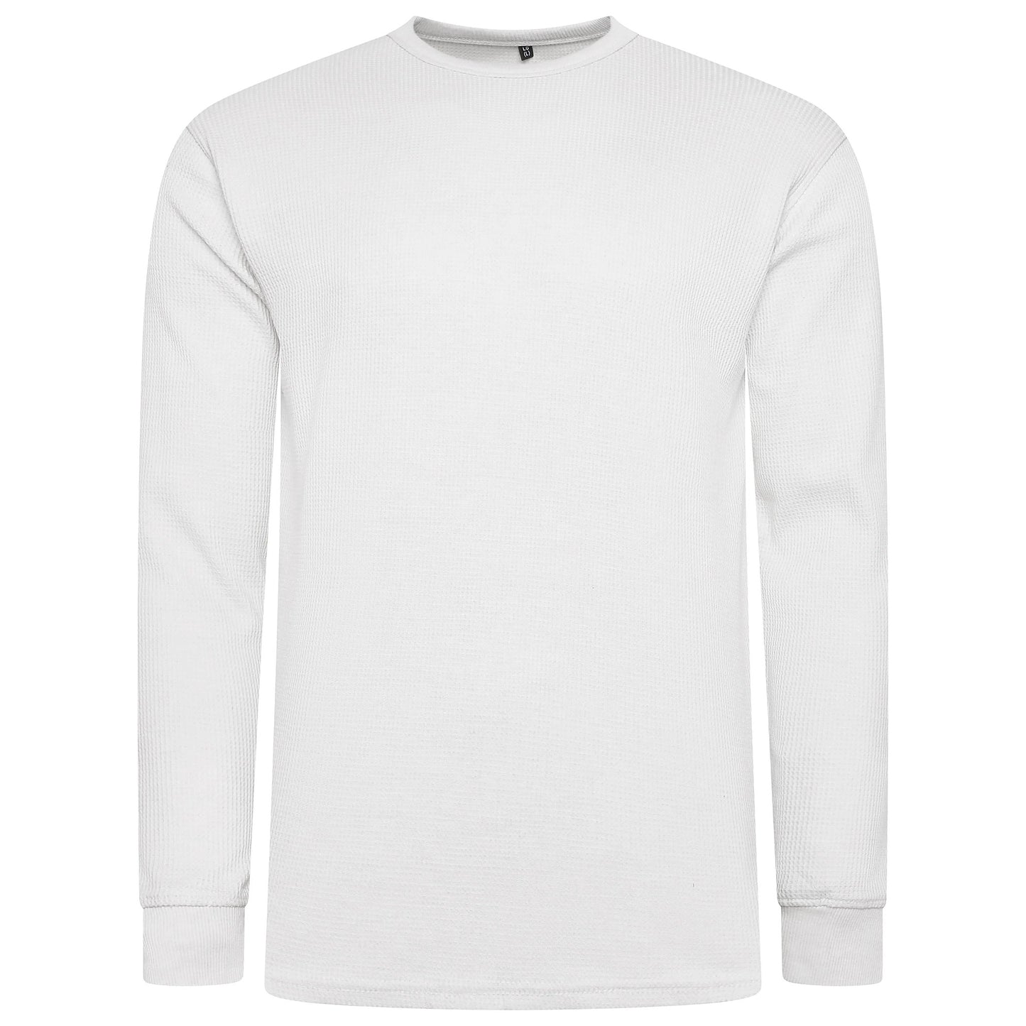 ONE Mens Waffle Knit Long Sleeve T-Shirt Cotton Crew Neck Casual Top | - Collar Detail - QHA UK