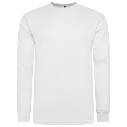 ONE Mens Waffle Knit Long Sleeve T-Shirt Cotton Crew Neck Casual Top | - Collar Detail - QHA UK