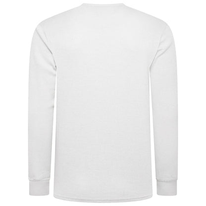 ONE Mens Waffle Knit Long Sleeve T-Shirt Cotton Crew Neck Casual Top | - Collar Detail - QHA UK