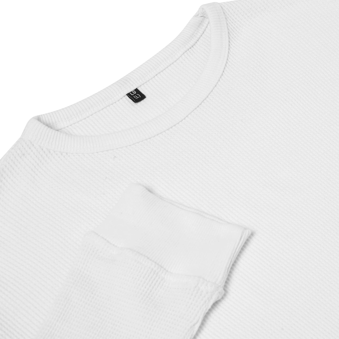ONE Mens Waffle Knit Long Sleeve T-Shirt Cotton Crew Neck Casual Top | - Collar Detail - QHA UK