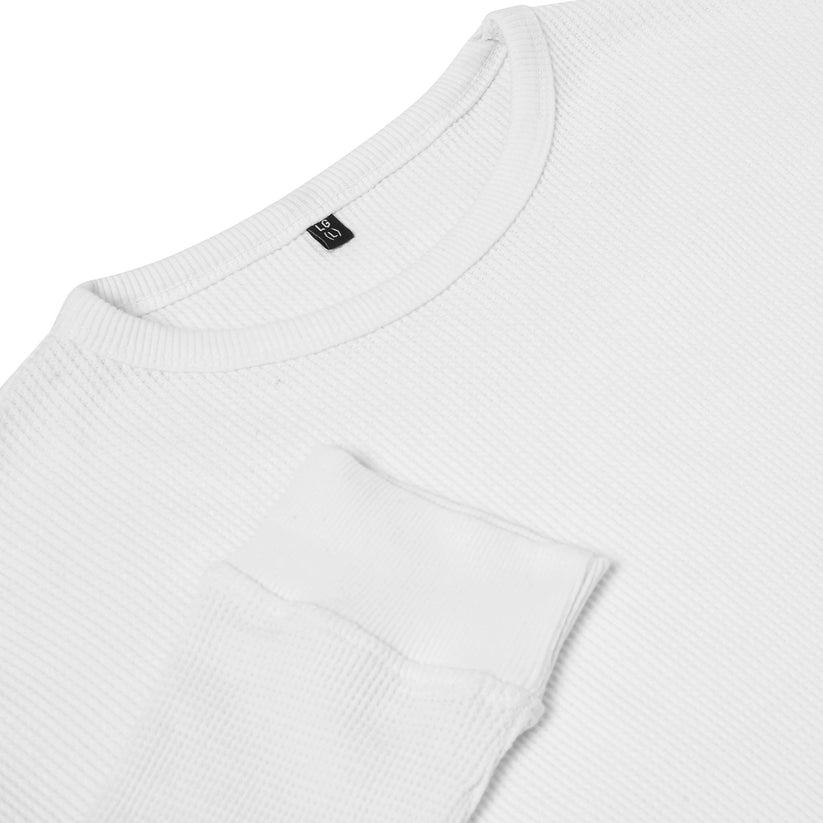 ONE Mens Waffle Knit Long Sleeve T-Shirt Cotton Crew Neck Casual Top | - Collar Detail - QHA UK