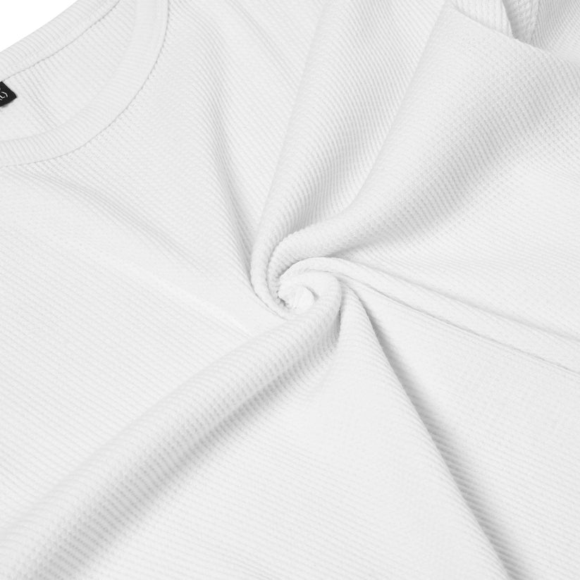 ONE Mens Waffle Knit Long Sleeve T-Shirt Cotton Crew Neck Casual Top | - Collar Detail - QHA UK