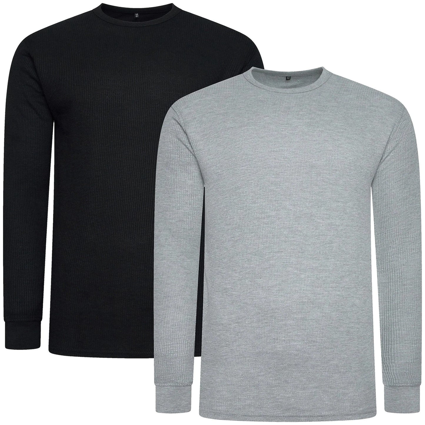 ONE Mens Waffle Knit Long Sleeve T-Shirt Cotton Crew Neck Casual Top | - Sleeve Detail - QHA UK