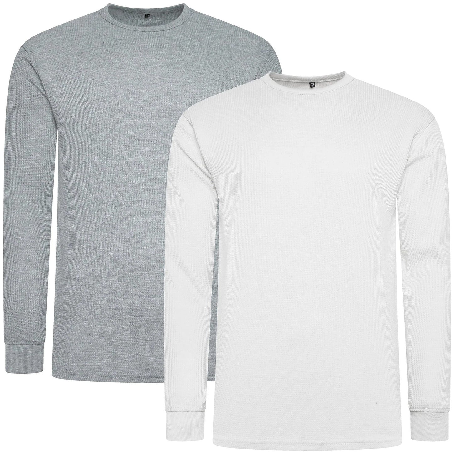 ONE Mens Waffle Knit Long Sleeve T-Shirt Cotton Crew Neck Casual Top | - Collar Detail - QHA UK