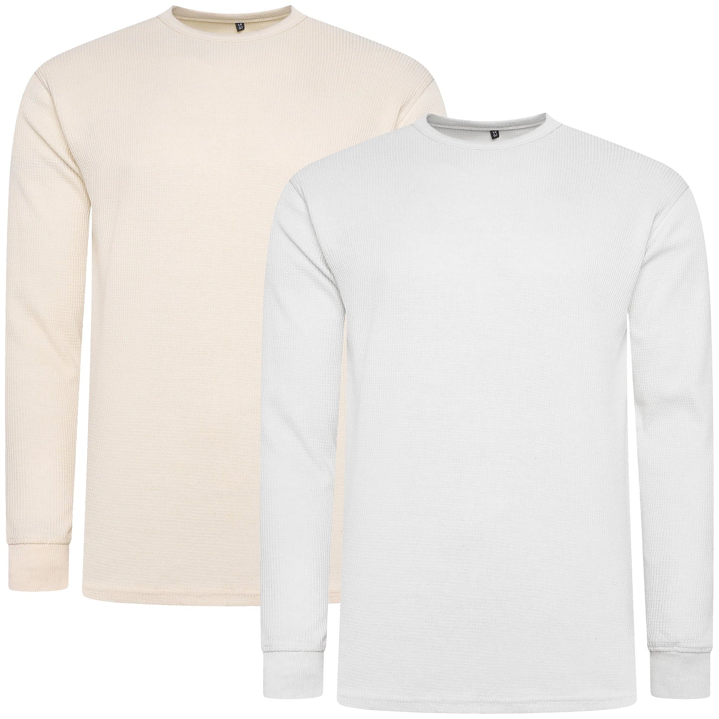 ONE Mens Waffle Knit Long Sleeve T-Shirt Cotton Crew Neck Casual Top | - Collar Detail - QHA UK
