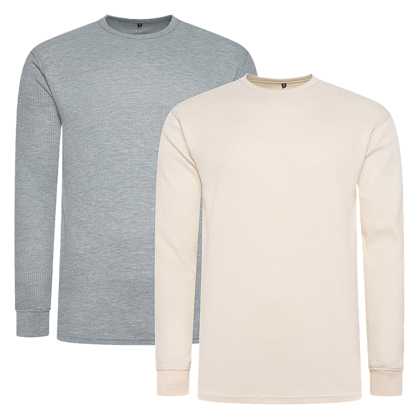 ONE Mens Waffle Knit Long Sleeve T-Shirt Cotton Crew Neck Casual Top | - Collar Detail - QHA UK