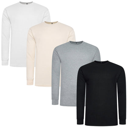 ONE Mens Waffle Knit Long Sleeve T-Shirt Cotton Crew Neck Casual Top | - Collar Detail - QHA UK