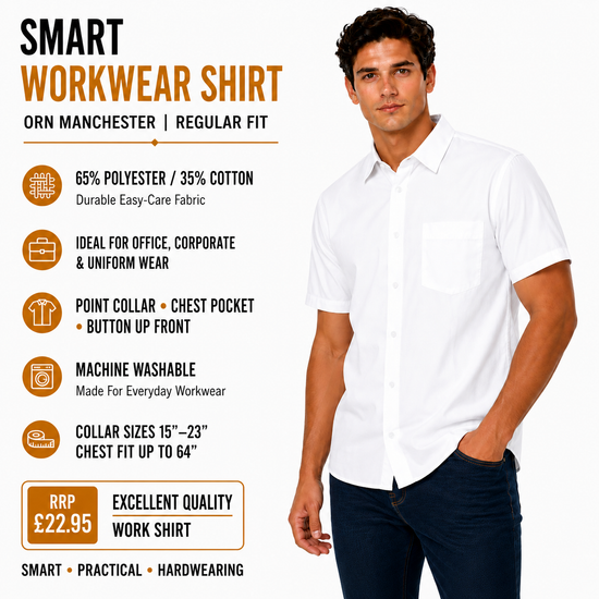 ORN Manchester Mens Short Sleeve Formal Work Shirt Office Regular Fit - QHA UK