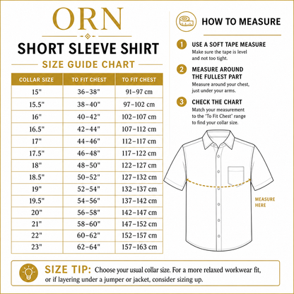 ORN Manchester Mens Short Sleeve Formal Work Shirt Office Regular Fit - Sleeve Detail - QHA UK